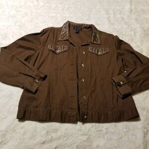 SML Sport Jacket Womens Size XL Studded Embellished Western Brown